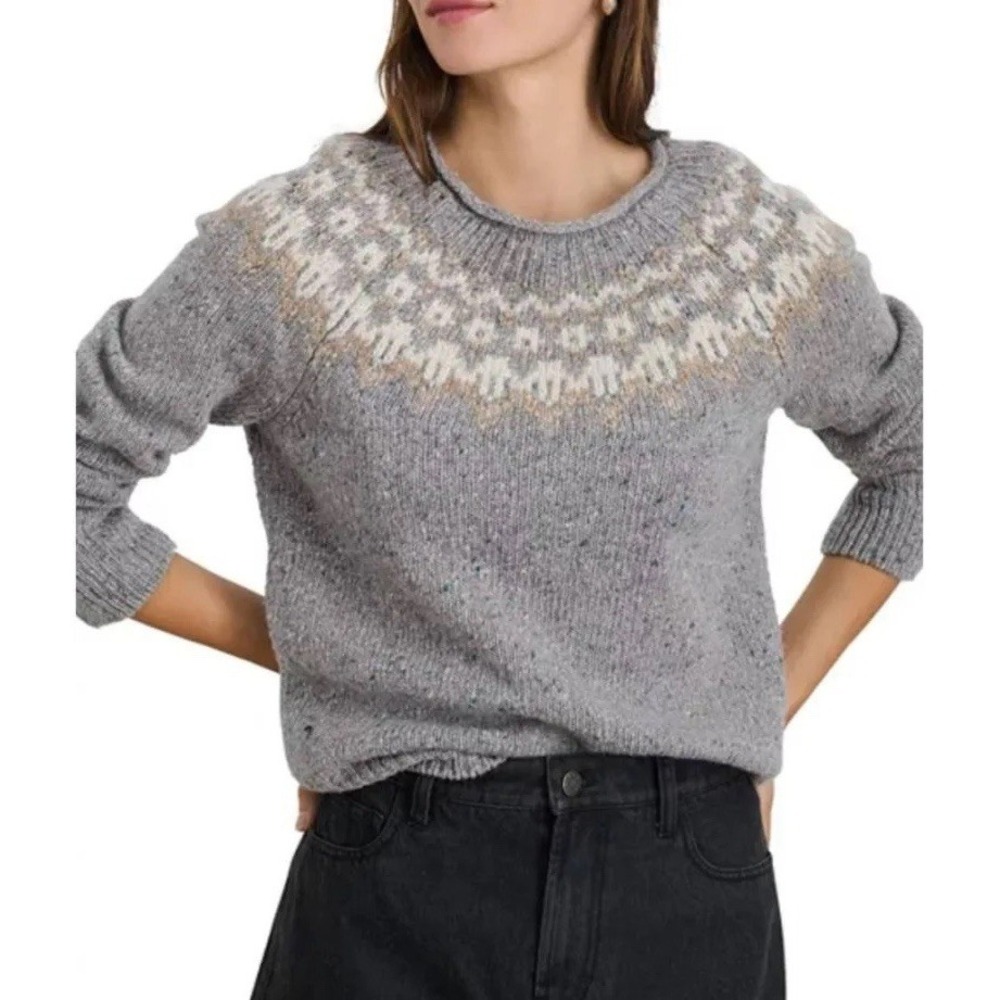 Alex Mill Sweater Women's XS Jaime Fairisle Wool Blend Heather Rolled Neck Grey